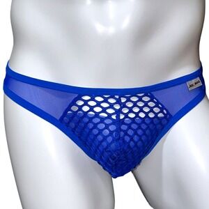 Jockmail‎ Mesh Fishnet Sheer Thong Blue Size L (30-32) JM220 NWT